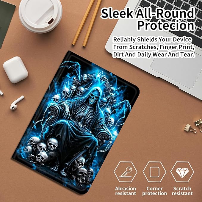DIGTIALLL Case for Amazon Kindle Fire HD 10 Tablet 13th Generation 2023 Release 10.1 PU Leather Smart Protective Cover with Auto Sleep/WakeBlue Skull