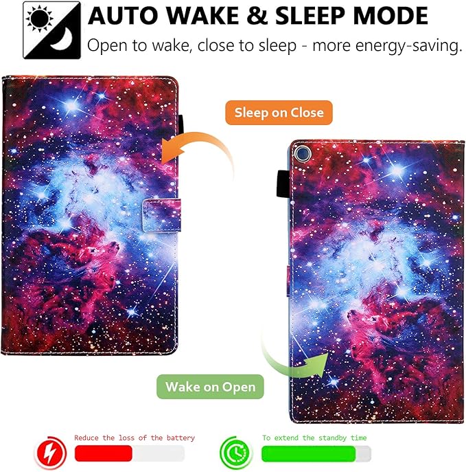 Folio Case for Amazon Fire HD 10 Tablet (5th/7th/9th Generation) Slim Fit Stand Magnetic Soft TPU Back Smart Cover for All-New Fire HD 10 2015/2017/2019 Sleep Mode Purple Red Nebula