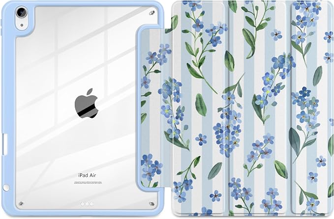 Blue Watercolor Flowers&Stripes
