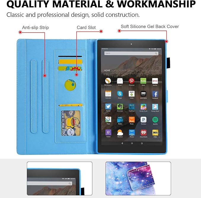 Folio Case for Amazon Fire HD 10 Tablet (5th/7th/9th Generation) Slim Fit Stand Magnetic Soft TPU Back Smart Cover for All-New Fire HD 10 2015/2017/2019 Sleep Mode Purple Red Nebula