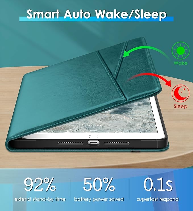 DTTO Rotating Case for iPad 9th/8th/7th Generation 10.2 Inch 2021/2020/2019 360 Degree Swiveling Premium Leather Folio Stand Cover with Pencil Holder - Auto Wake/Sleep and Hand Strap Green