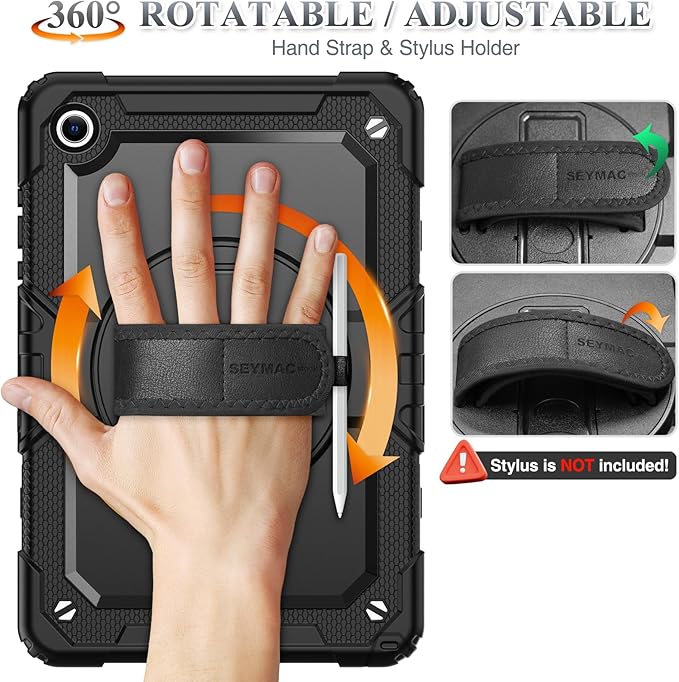 SEYMAC stock Case for Samsung Galaxy Tab A11+ Plus 11'' Full-Body Drop Protection Case with Screen Protector Pencil Holder [360° Rotating Hand Strap] &ampStand Black