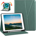DTTO Rotating Case for iPad 6th / 5th Generation 9.7 Inch 2018/2017 iPad Air 2 / Air 1 Case 360 Degree Swiveling Premium Leather Folio Stand Cover with Pencil Holder-Auto Wake/Sleep Midnight Green