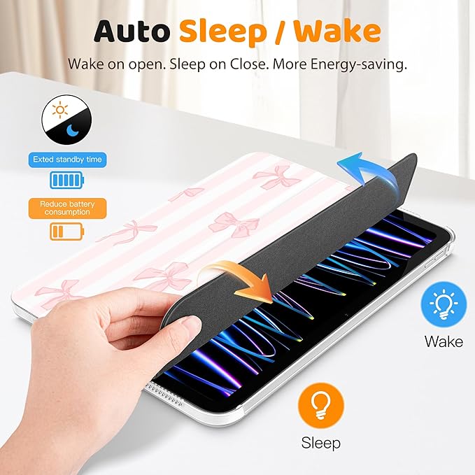 Tuiklol Case for iPad 11 inch A16 2025 Generation 11th / iPad 10.9 inch 2022 10th Gen Buit in Pencil Holder with Shockproof Cover PC Clear Transparent Back Shell Auto Wake/Sleep Striped Bow