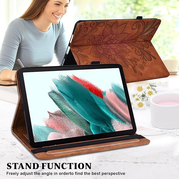 Case for Lenovo Idea Tab 11 2025/ Tab M11 11 2024 Case (TB336FU/TB330FU) Embossed Lace PU Leather Flip Folio Stand Cover with Elastic Band Card Slots Pen Holder- Brown