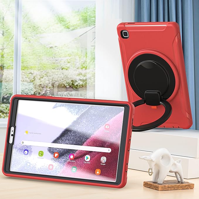 Shockproof Case for Samsung Galaxy Tab A7 Lite 8.7 Tablet Techcircle Rotating Stand Handle Hard Back Protective Cover for Galaxy Tab A7 Lite (2021) SM-T220/T225 Red
