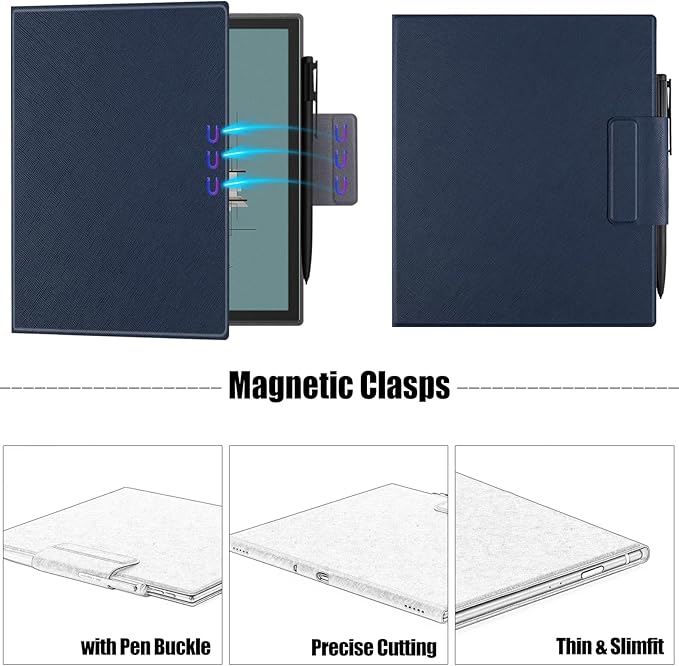 BOZHUORUI Magnetic Case for Boox Note Air 5 C Tablet ePaper (10.32025 Released) | Pen Buckle Design | with Auto Sleep/Wake | Thin &amp Light | PU Leather Cover (Dark Blue)