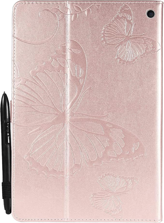 for Kindle Fire HD 10 &amp HD 10 Plus Case 13th/11th Generation 10.1 (2023/2021) Stand Embossed PU Leather Magnetic Wallet Cover with Pencil Holder/Pockets [Auto Wake/Sleep] Rosegold Butterfly