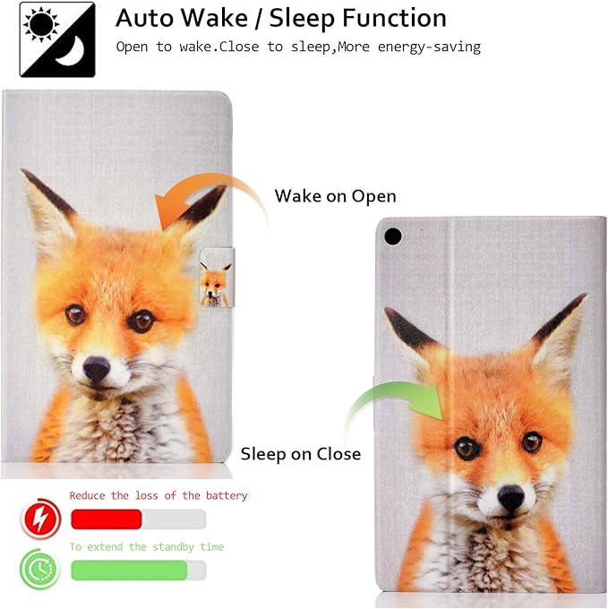 Case for Amazon Fire HD 10 Tablet (2015/2017/2019) Techcircle Slim Folding Stand Magnetic Smart Cover Soft TPU Back Protective Case for All-New Fire HD 10 5th/7th/9th Gen Auto Sleep Cute Fox