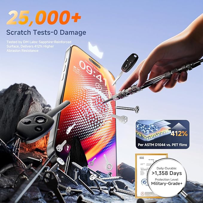 DMJN Unbreak Top 9H+ Glass for iPhone 17 Pro Screen Protector(13FT Military Grade Shatterproof Longest Durable) Screen Protector 17 Pro Tempered Glass Full CoverageEasy Installation 2 Pack