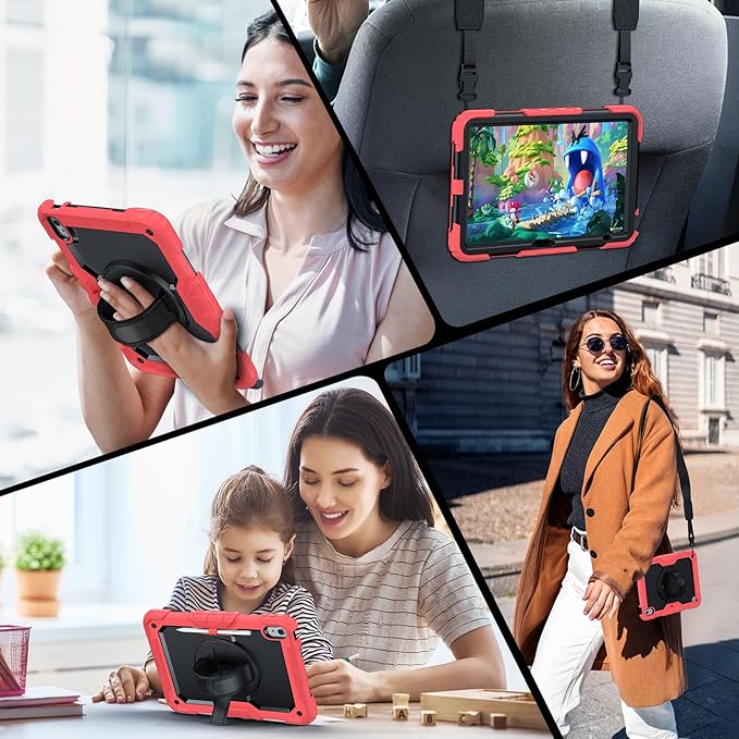 Case for iPad (A16) 11th Generation 11 Inch (2025) Ubearkk for iPad 10th Generation 10.9 inch 2022 case with Screen Protector 360 Degree Rotating Stand/Adjustable Shoulder Strap/Pencil Holder Red