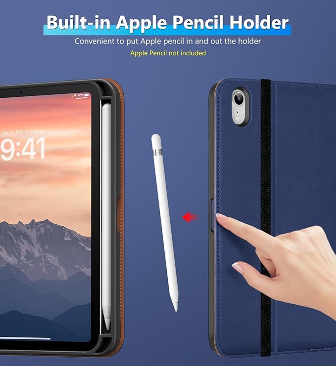 DTTO Rotating Case for iPad mini 7(A17 Pro) 2024 / iPad mini 6 2021 360 Degree Swiveling Premium Leather Folio Stand Cover with Pencil Holder for iPad mini 7th/6th Generation 8.3'' Navy Blue