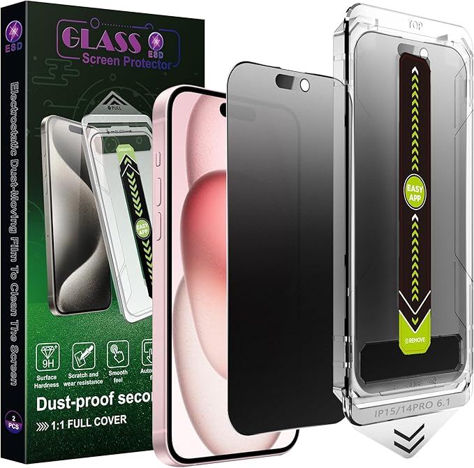 2-Pack Matte Privacy Anti-Spy Screen Protector for iPhone 14 Pro/15/16 (6.1)Anti-Glare9H Tempered GlassFull CoverageAnti-FingerprintAuto Dust RemovalBubble-Free