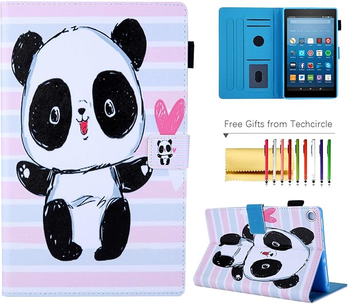 Folio Cover for Fire HD 8 6th/7th/8th Gen Slim Folding Stand PU Leather Protective Wallet Case with Auto Sleep/Wake for Old Amazon Fire HD 8 Tablet 2016/2017/2018 Panda Stripe