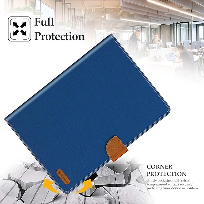 Leather Case Compatible with Samsung Galaxy Tab Active 5 5G 8.0 2024 Tactical Edition Protective Cover with Inner TPU Silicone Shell Built-in Stand and Rugged Drop-Proof(Blue)