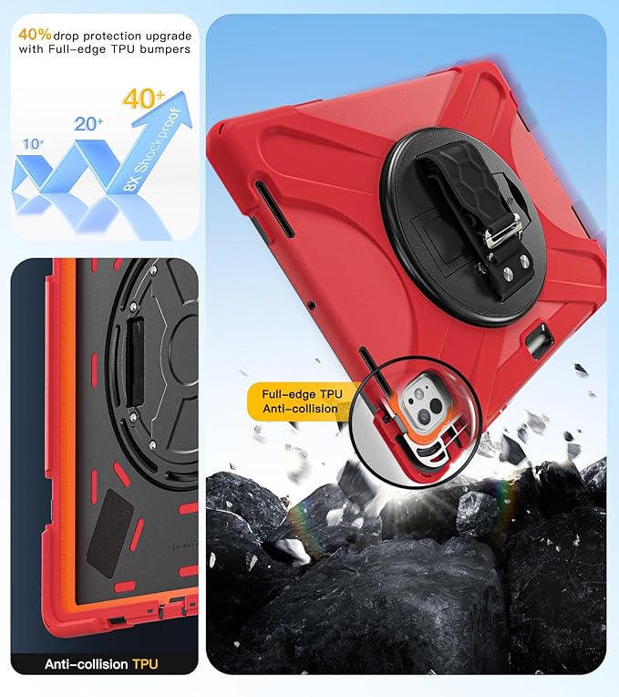BRAECN for iPad Pro 13 inch Case M5 2025 &amp M4 2024 Heavy Duty Shockproof Protective with Pencil Holder Screen Protector 360°Rotating Stand Handle &amp Shoulder Strap Full Body Cover Kids Friendly