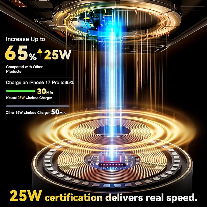 3 in 1 Wireless Charging StationQi2.2 Certified 25W Magnetic Wireless Charger Stand with Speakerfor iPhone 17/16/15/14/13Apple WatchAirPodswith Clear Sound(45W Adapter Included)Cosmic Gray