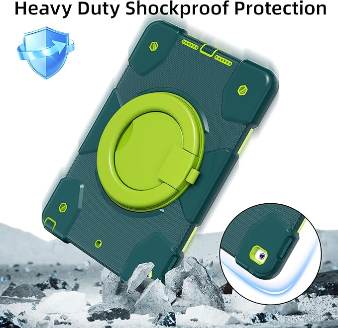 Case for iPad 9th/8th/7th Generation 10.2 inch Shockproof Cover with Screen Protector/360° Rotate Stand/Pencil Holder/Shoulder Strap Kids Case for iPad 2021/2020/2019 (Dark Green+Green)