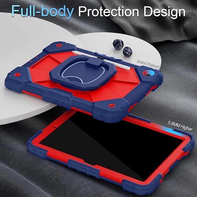 Case for Samsung Galaxy Tab A11+/A9+ Plus 11 Inch with Screen Protector Rotating Stand/Pen HolderMilitary Grade Shockproof Cover for Galaxy Tab A11 Plus/A9 Plus CasesNavy Red