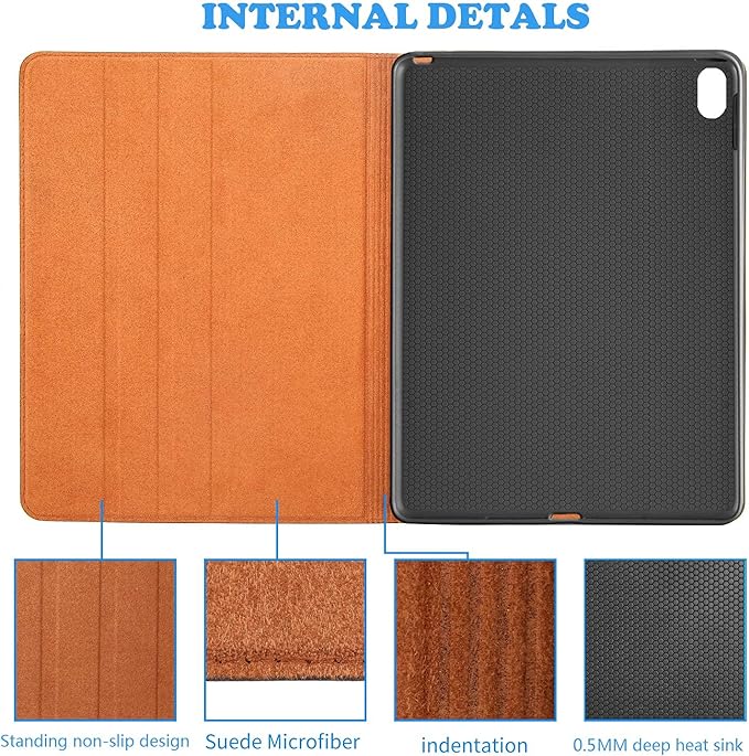 Gexmil Leather Case for iPad Air 11 Inch M4/M3/M2 (2026/2025/2024)iPad Air 10.9 Inch 5th/4th Generation 2022/2020 Top Grain Leather Cover Auto Sleep/Wake Adjustable StandPattern-Brown