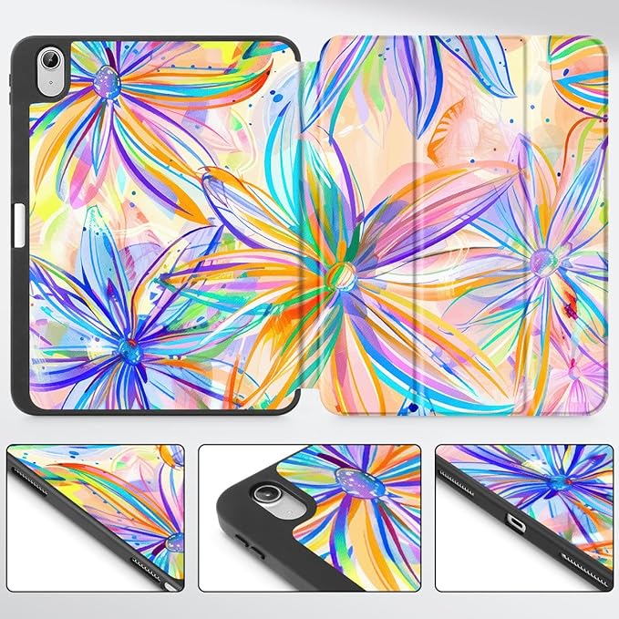Mektron Case for iPad Air 11 inch (M4 2026 8th /M3 2025 7th /M2 2024 6th) Compatible with iPad Air 10.9 (2022 5th Gen /2020 4th Gen) Tablet Cover Buit in Pencil Holder Watercolor FlowerC328