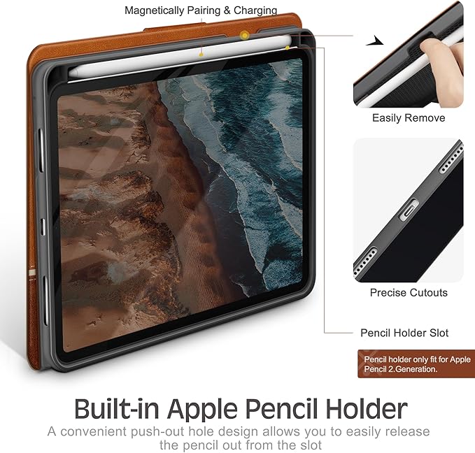 KingBlanc Case for iPad mini 7 (A17 Pro) iPad mini 7th/6th Generation (2024/2021 8.3 inch) with Pencil Holder Vegan Leather Stand Cover Auto Sleep/Wake Adjustable Viewing/Drawing Angle Brown