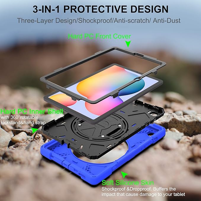 BRAECN for Samsung Galaxy Tab S6 lite Case 10.4 inch 2024/2022Rugged Shockproof Case with 360 Rotating Hand Strap&ampKickstand Shoulder Strap S Pen Holder for Samsung Galaxy Tab S6 Lite Tablet