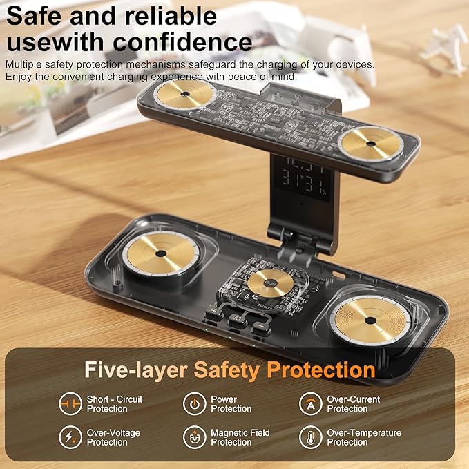 7-in-1 Wireless Charging Station for Apple DevicesDual Phone Charger Stand with Magnetic Charging for iPhone 17-12 Pro MaxDual Watch Charger for iWatch Serieswith AirPods ChargerNight Light&ampCl