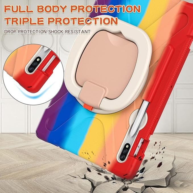 360 Rotation Portable Case for Galaxy Tab S8 11/'' / S7 11 inch with S Pen Holder Rugged Rotating Stand Hand Strap Shoulder Carrying Outdoor Cover (Colourful Red)