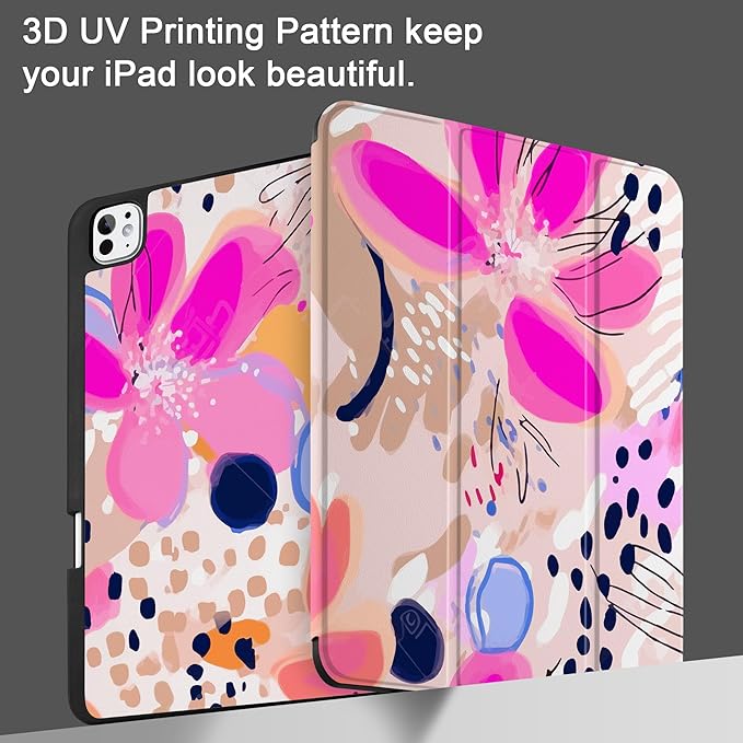 DONGKE Case for iPad Pro 13 inch (M5 2025 / M4 2024) – [Built-in Pencil Holder] Ultra Slim PU Leather Trifold Stand Cover with Soft TPU Back Auto Wake/Sleep - Floral Artistic
