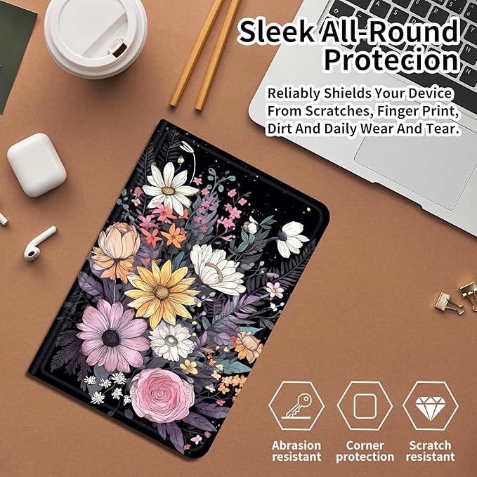 DIGTIALLL Case for Amazon Kindle Fire HD 8 Tablet (8th / 7th / 6th Generation - 2018 2017 and 2016 Release) PU Leather Smart Protective Cover with Auto Sleep/WakeMany Flowers