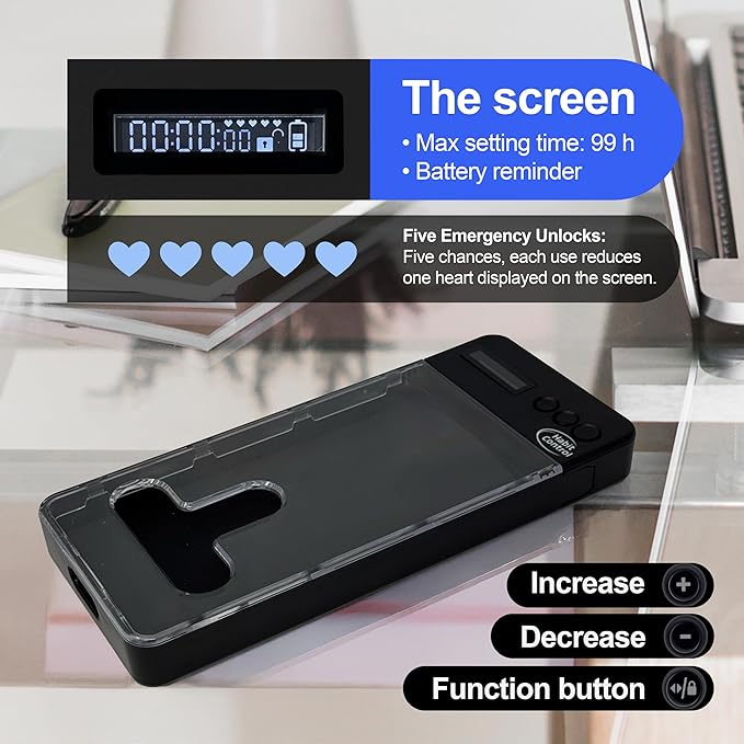 Phone Lockbox with Timer - Phone Safe Box with Timer Cellphone Jail Time Locking Container 99 Hours Phone Free Box - Reduce Screen Time Improve Productivity - Habit Control Lock Box - Black