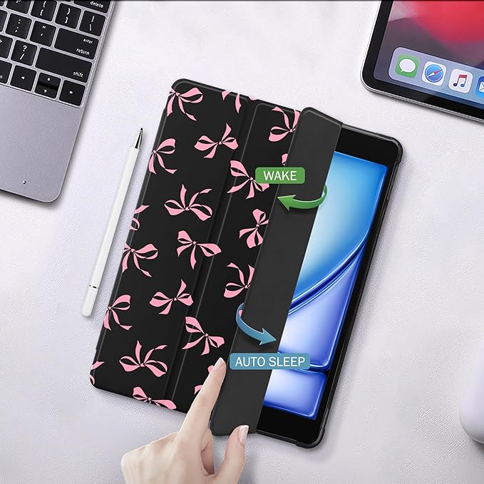 Idocolors Cute Pink Bow Case for 10.2 iPad 7th/8th/9th Generation Tri-Fold Tablet Case with Auto Wake/Sleep &amp Pencil Holder - Vibrant Protective Cover for Women Girls and Teens (Black)