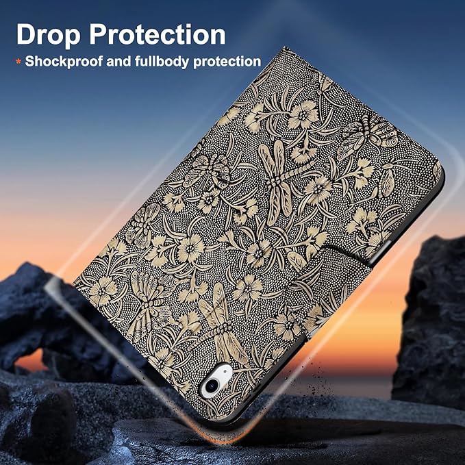 Gexmil Leather Case for iPad (A16) 11th Generation 11 Inch 2025 iPad 10th Generation 10.9 Inch 2022Protective Cover with Pencil HolderMagnetic ClosureAuto Sleep/WakeButterfly Grey