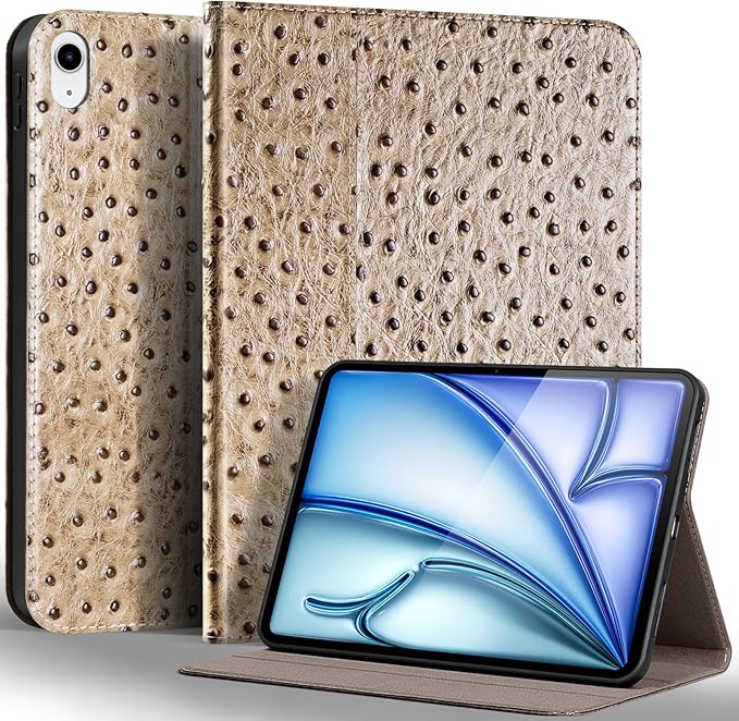 Gexmil Leather Case for iPad Air 11 Inch M4/M3/M2 (2026/2025/2024)iPad Air 10.9 Inch 5th/4th Generation 2022/2020 Top Grain Leather Cover Auto Sleep/Wake Adjustable StandKhaki