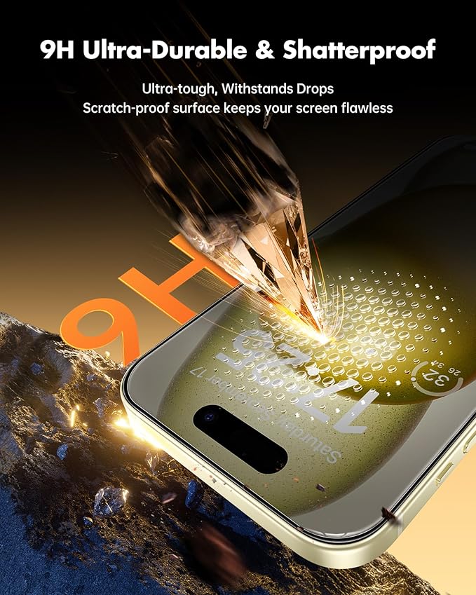 UNBREAKcable Privacy Screen Protector for iPhone 15 (6.1) 25° Anti-Spy Tempered Glass Easy Install Alignment Frame Case-Friendly 9H Hardness Anti-Fingerprint 3-Pack