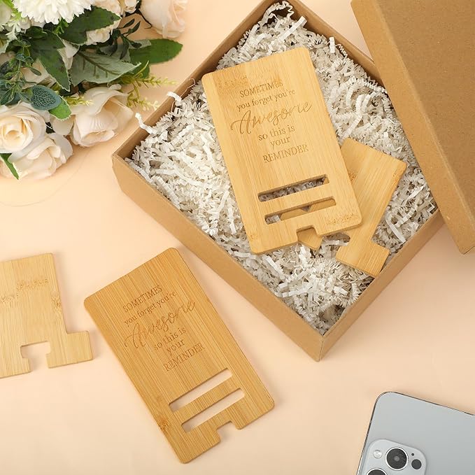 Ripeng 36 Pcs Employee Appreciation Gifts Bulk Bamboo Phone Stand for Desk Office Worker Thank You Gift for Administrative Assistant Team Coworkers Staff Nurse Teacher Week (Awesome Reminder)