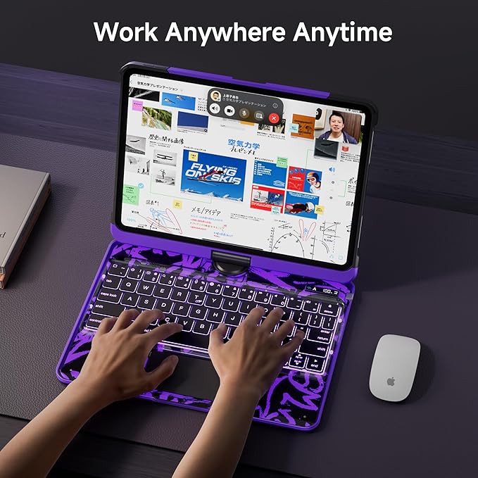 Transparent Keyboard Case for iPad Air 13 Inch (M3 2025/M2 2024) &amp iPad Pro 12.9 (6th/5th/4th/3rd Gen) - Multi-Touch Trackpad 360° Rotating Stand 7-Color Backlit Pencil Holder Purple