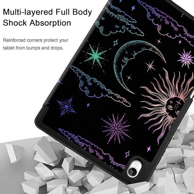 DONGKE Case for Samsung Galaxy Tab S11 5G 11 2025 Model (SM-X730/X736B) Slim Lightweight Trifold Stand Cover with S Pen Holder Auto Sleep/Wake Soft TPU Shockproof Back Sun &amp Moon
