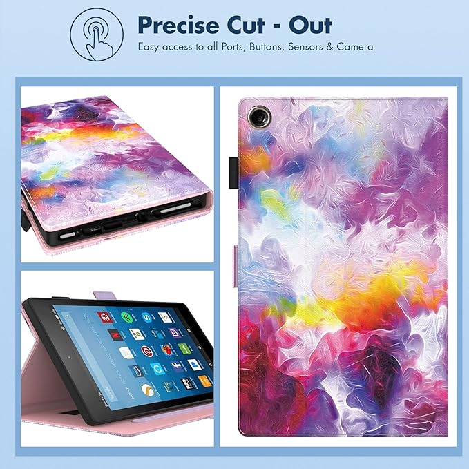Dteck for Fire HD 8 Tablet Case (8th/7th/6th Generation-2018/2017/2016 Release) 8 Slim Folio Case with Auto Sleep Wake &amp Stand Function with Hand Strap Protective PU Leather Cute Cover Colorf