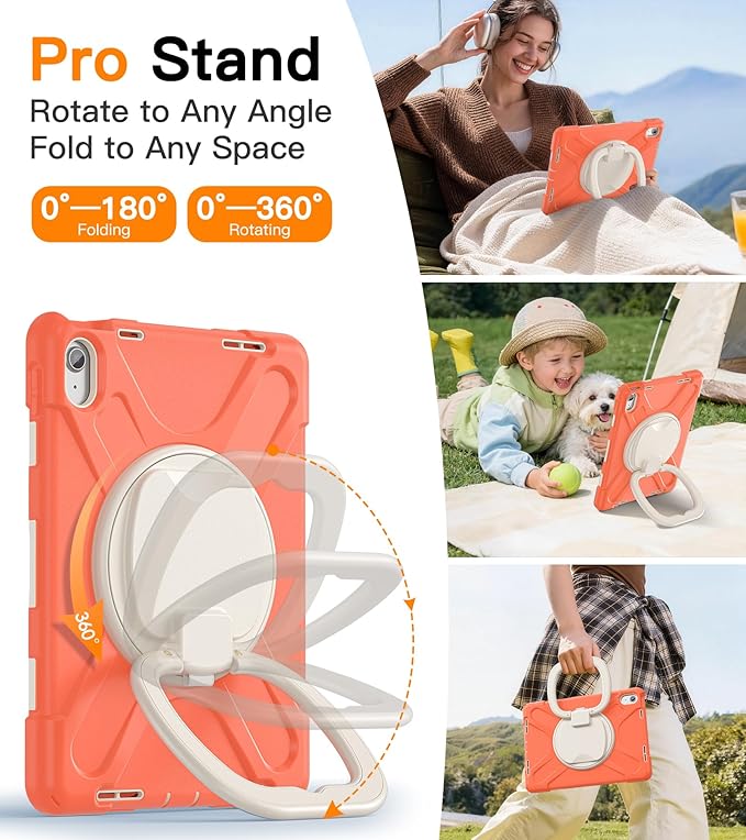 BATYUE Case for iPad (A16) 11th/10th Gen 11''/10.9'' 2025/2022 - Heavy Duty Shockproof Cover with 360° Rotating &amp 180° Folding Stand Screen Protector Shoulder Strap &amp Pencil Holder | Coral O