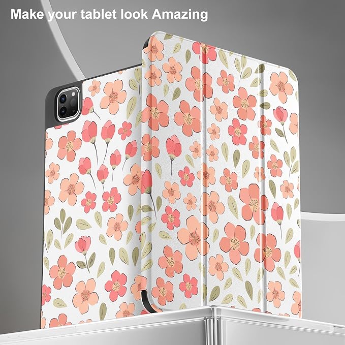 May Chen Case for iPad Pro 11 inch (4th 3rd 2nd &amp 1st Gen) 2022 2021 2020 2018Trifold Stand with Auto Wake/Sleep Soft TPU Protective Stand Back Cover Pink Small Flowers