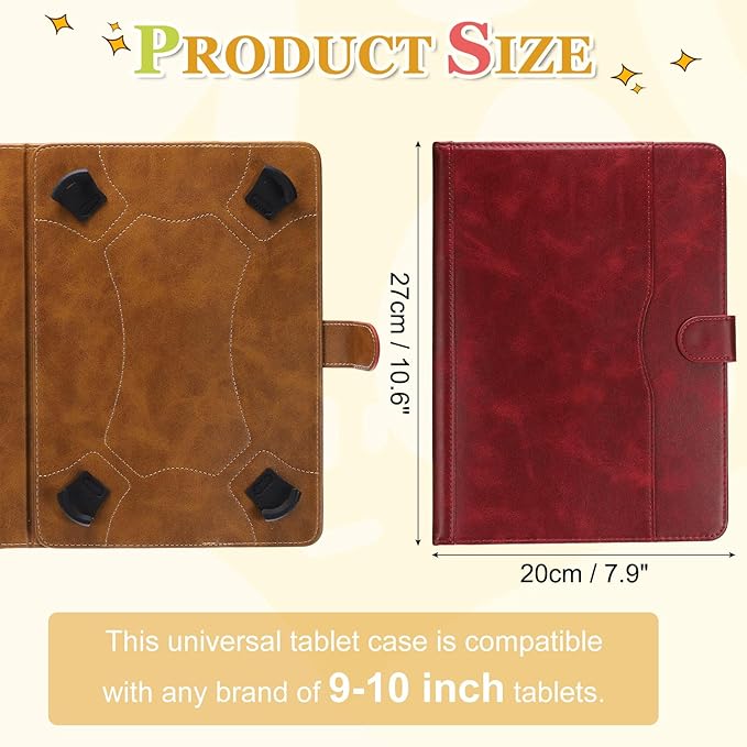 Tablet Case (10.6 x 7.9 Inch) - PU Leather Folio Standing Protective Case Universal Protective Cover Case for 9-10 Inch Tablet Red