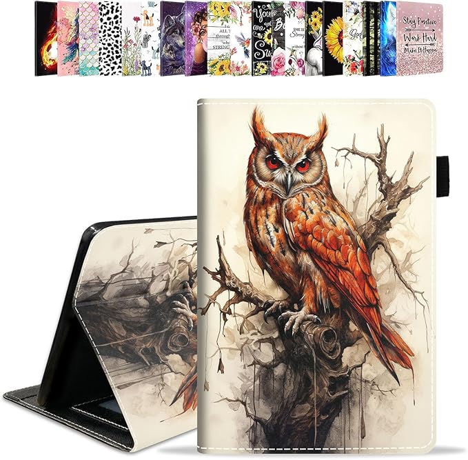 Case for All-New Amazon Kindle Fire HD 10 &amp 10 Plus Tablet 10.1 (13th/11th Generation 2023/2021 Release) - PU Leather Folio Case with Smart Auto Wake/Sleep Owl