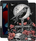 Red Rose Skull Case for Ipad Pro 11 Inch 2024 Vintage Gothic Flower Cover Funny Print Shell Auto Sleep/Wake Anti-Slip Shockproof Cover with Clear Back Shell &amp Pencil Holder(Girls Women)