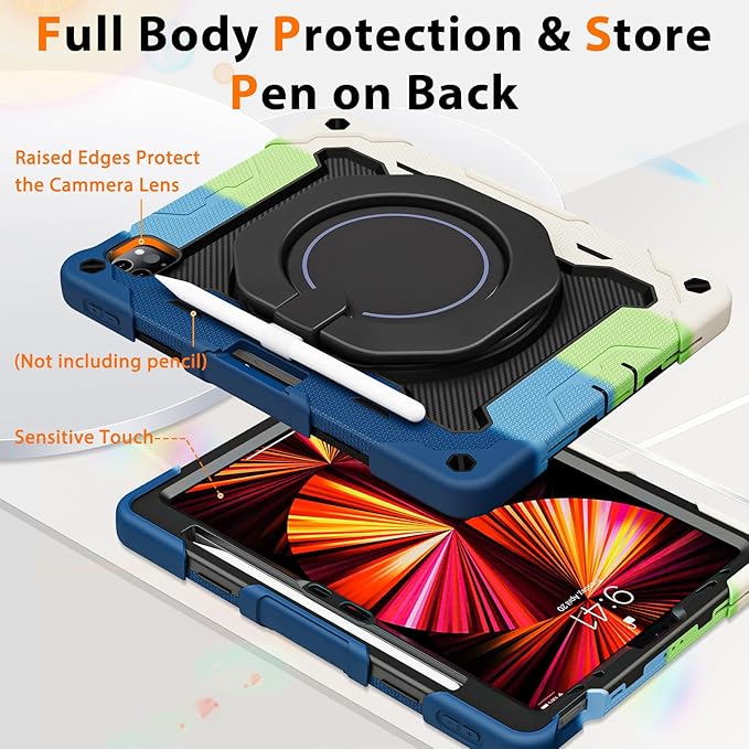 ROISKIN for iPad Air 11 inch M4/M3/M2 Case iPad Pro 11 inch 4th/3rd/2nd/1st GenerationiPad Air 5th/4th 10.9 inch CaseHeavy Duty Shockproof with 360 Stand Handle Shoulder Strap Pen Holder for Kids