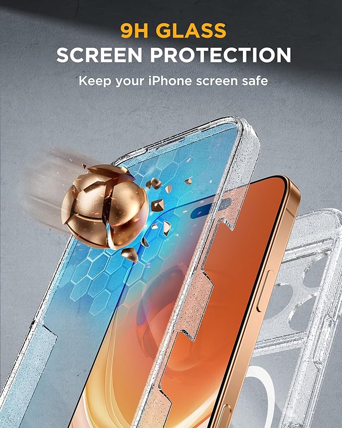 Miracase Magnetic for iPhone 17 Pro Case 6.3 [Compatible with MagSafe] Full-Body Phone Case with Built-in Glass Screen Protector &amp Camera ControlDrop Proof iPhone 17 Pro Cover Clear Glitter