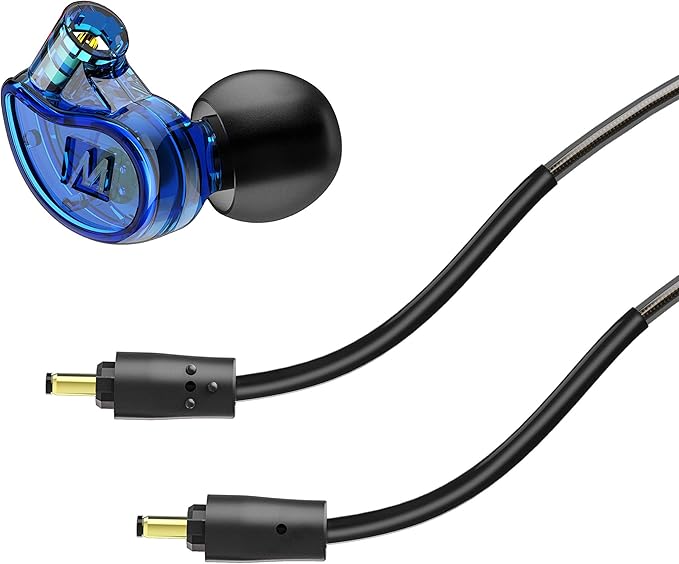 MEE audio M6 PRO In Ear Monitor Headphones for Musicians 2nd Gen Model With Upgraded Sound Memory Wire Earhooks &amp Replaceable Cables Noise Isolating Professional Earbuds 2 Cords Included (Blue