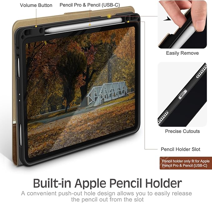 KingBlanc Case for iPad Pro 12.9 6th/5th/4th/3rd Generation 2022/2021/2020/2018 with Pencil Holder Vegan Leather Bicolor Cover Auto Sleep/Wake Support Pencil2 Charging Multi-Angle Viewing Beige