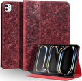 Gexmil Case for iPad Pro 11 Inch4th/3rd/2nd/1st Generation(2022/2021/2020/2018) Genuine Leather Cover Anti FingerprintCowhide Folio Cover Auto Sleep/Wake with Adjustable StandFloral Red